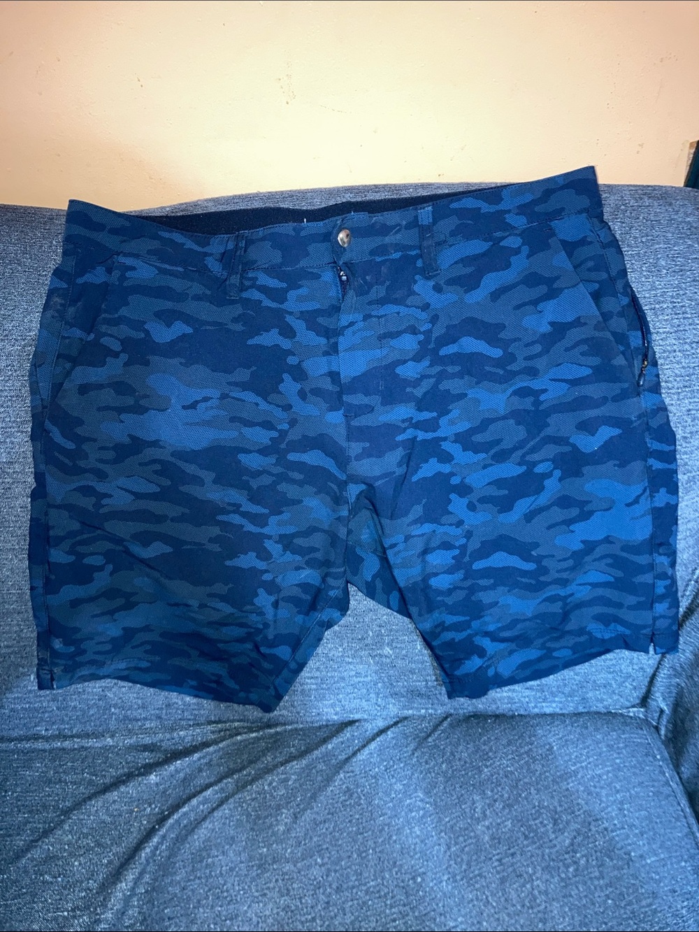 Men's Blue Camo Flat Front Shorts